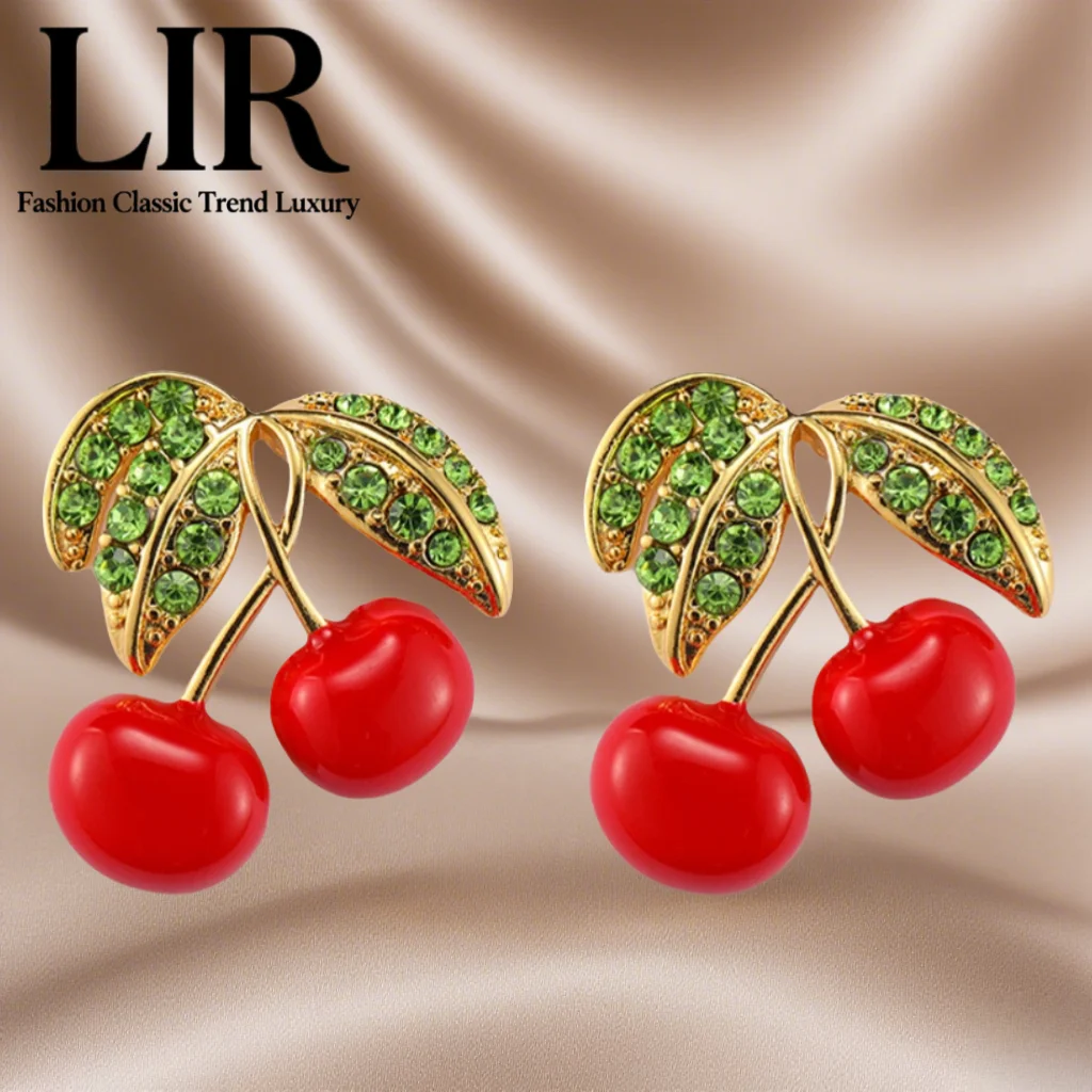 

LIR Fashion Cherry Earrings: Zircon-Inlaid, Red Enamel, Youthful and Lovely, Women's Stylish Accessories