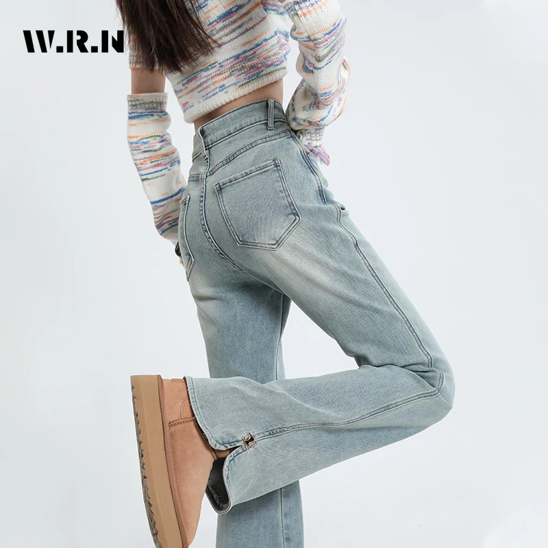 

American Vintage Baggy Y2K High Waist Straight Jeans Women's Casual High Street 2000s Pants Wide Leg Grunge Style Denim Trouser