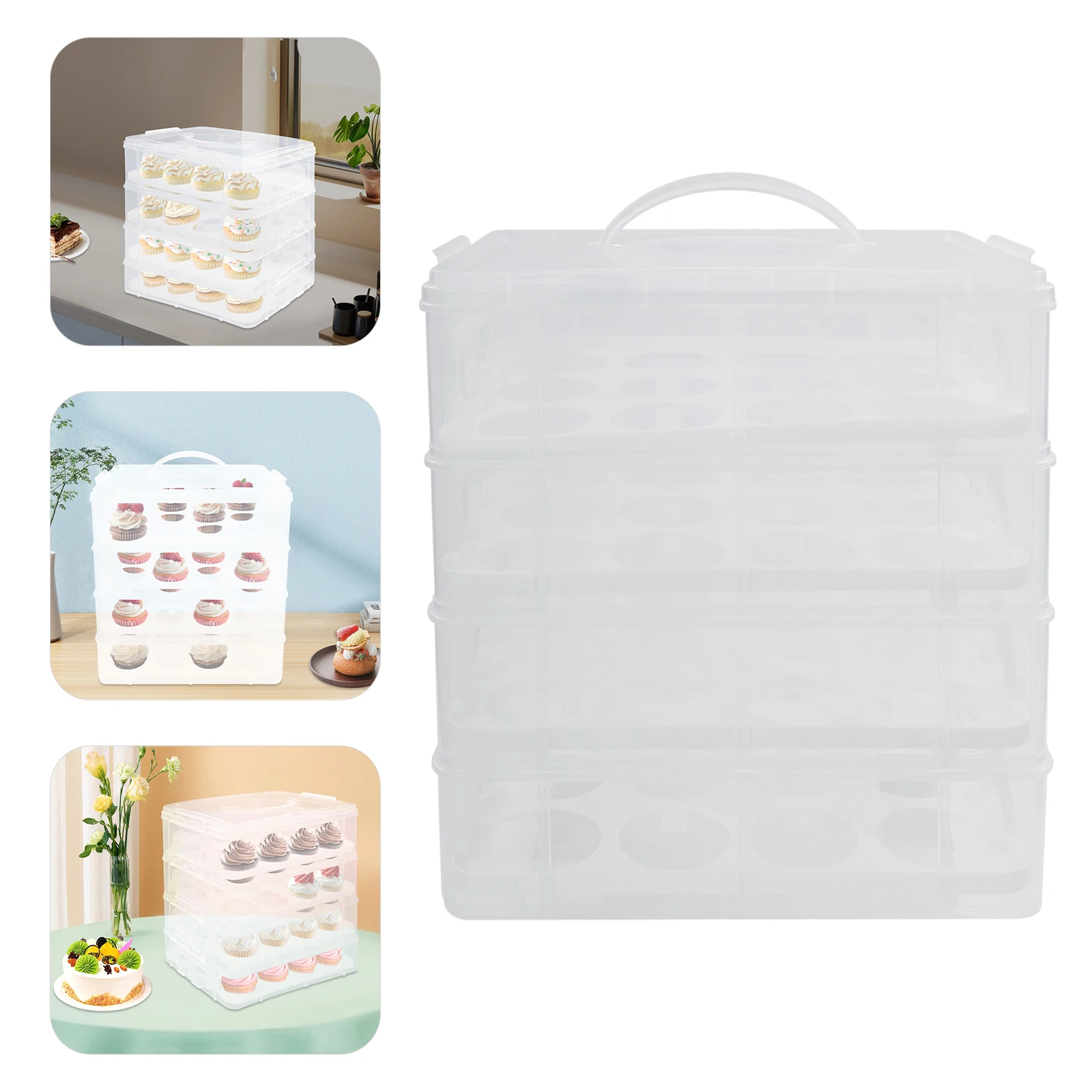 

Cupcake Carrier with Lid 4 Tier 48 Hole Cupcake Carriers, Dessert Storage Container Box Portable Cupcake Holder for Muffin Snack