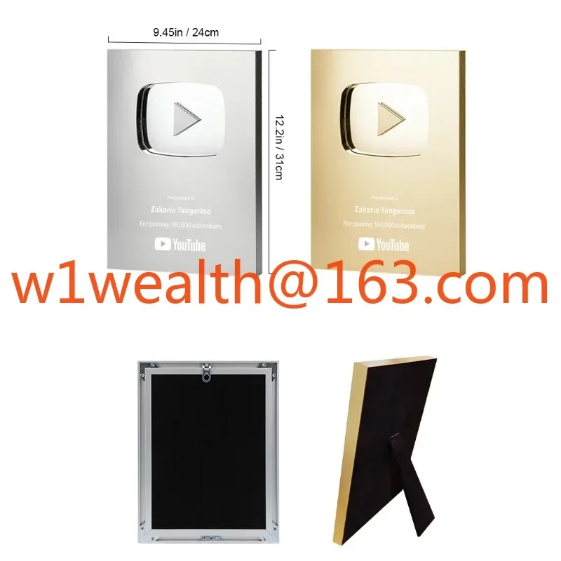 custom YouTube award Gold customized name YouTube play button award plaque