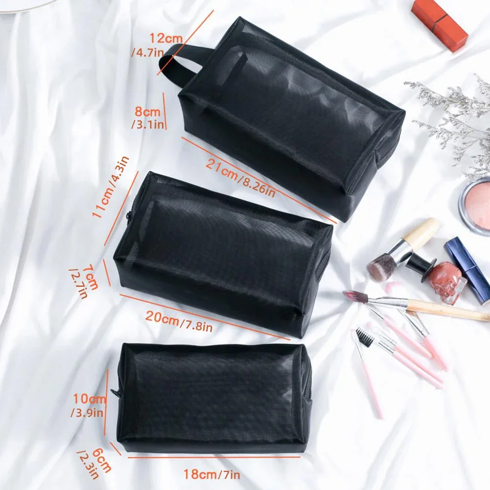 Foldable Cosmetic Bag Transparent Washable Toiletry Bag Breathable Large Capacity Storage Mesh Travel Zipper Makeup Bag For Trip
