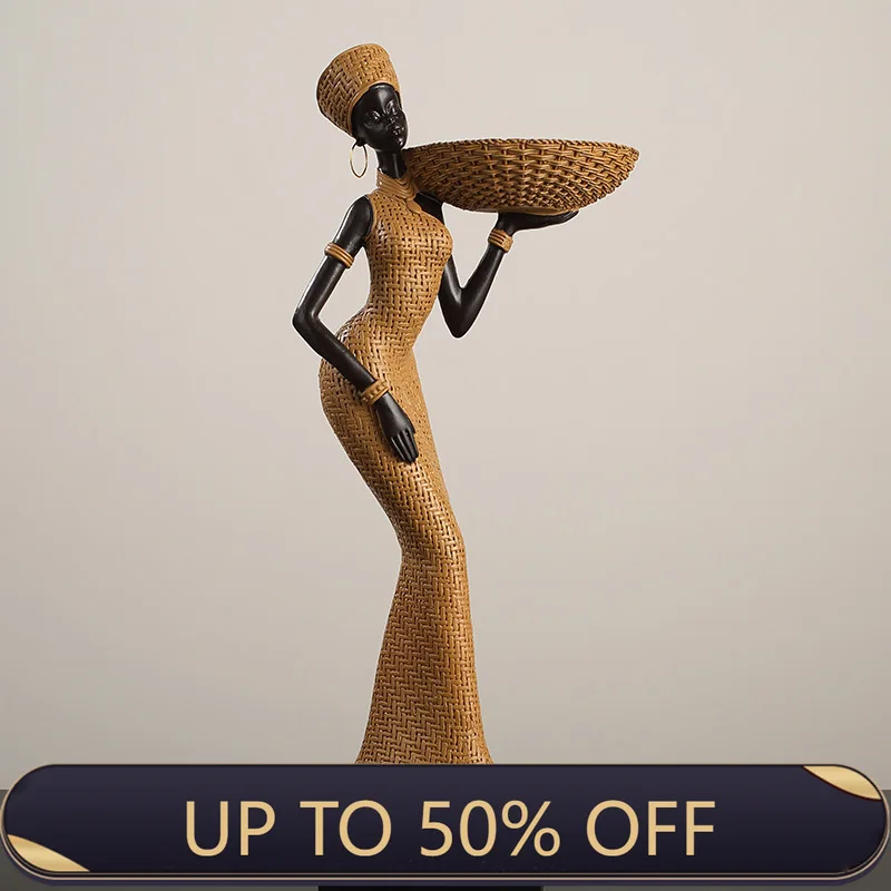 MOMO Creative Retro Woven Pattern African Art Women's Living Room Home Decoration Porch Wine Cabinet Ornaments Resin Crafts