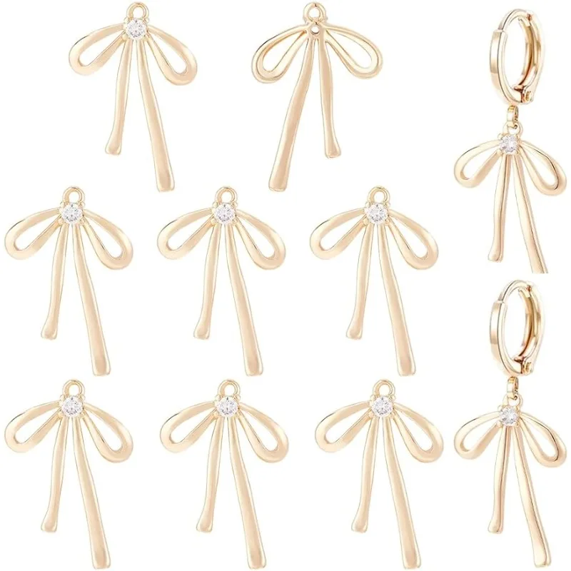 

10pcs Real 18K Gold Plated Brass Bowknot Charms 19x13x2.5mm Micro Pave Clear Cubic Zirconia Pendants for Earrings Necklaces Moth