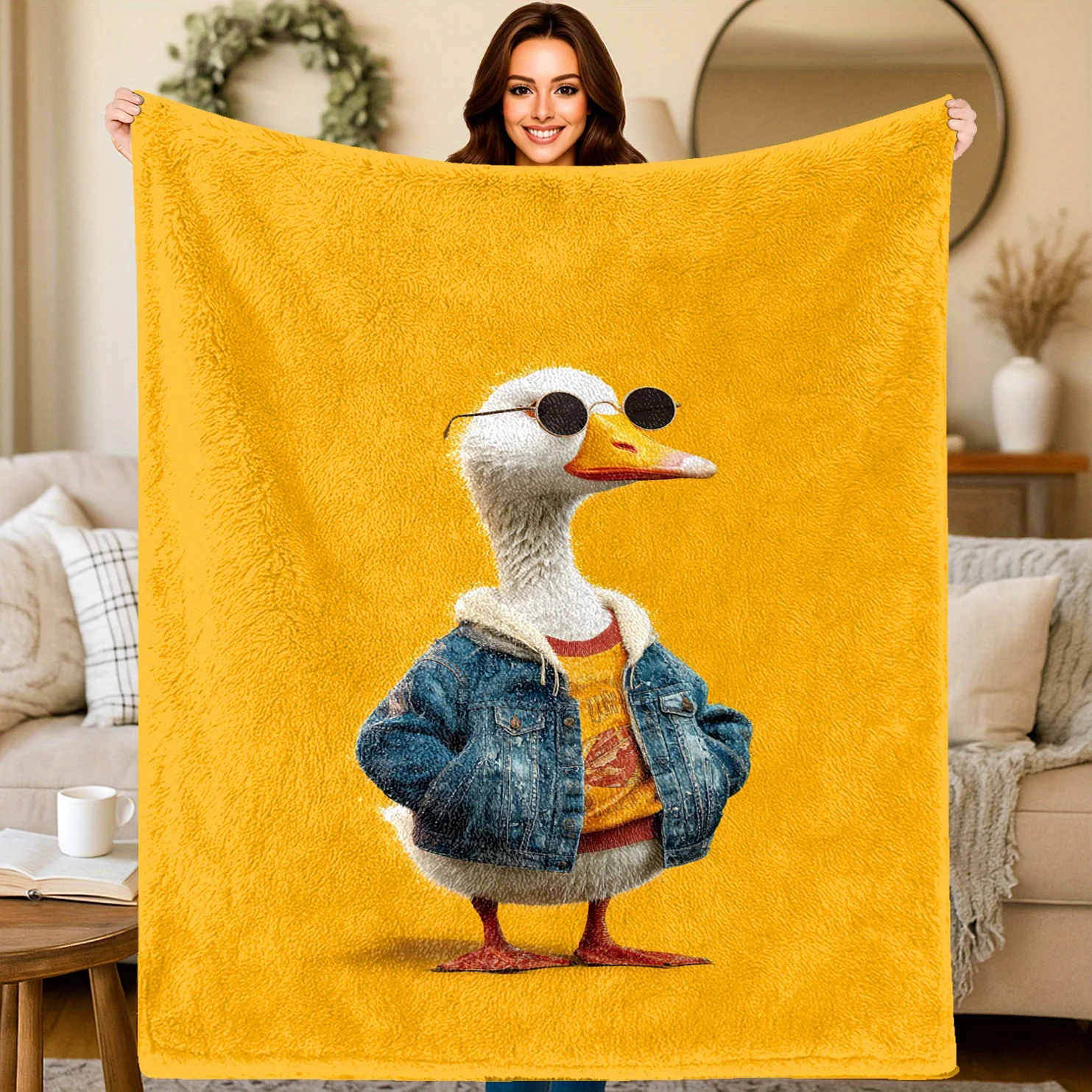 Funny sunglasses with duck pattern Flannel printed blanket suitable for all seasons suitable for living room office sofa travel