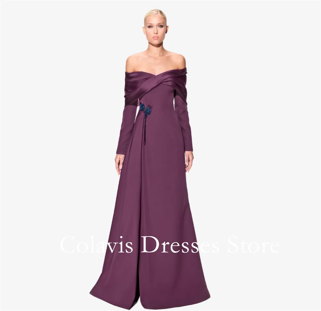 

Colavis Fashion Off Shoulder Customized 2024 New Women's Maxi Satin Prom Dress Simple Straight Celebrity Vintage Party Dress