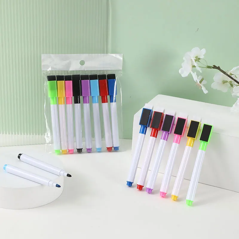 8pcs/Set Multi-Functional WhiteBoard Pen Portable Durable With Brush Water-based Small Erasable Markers Office School Supplies