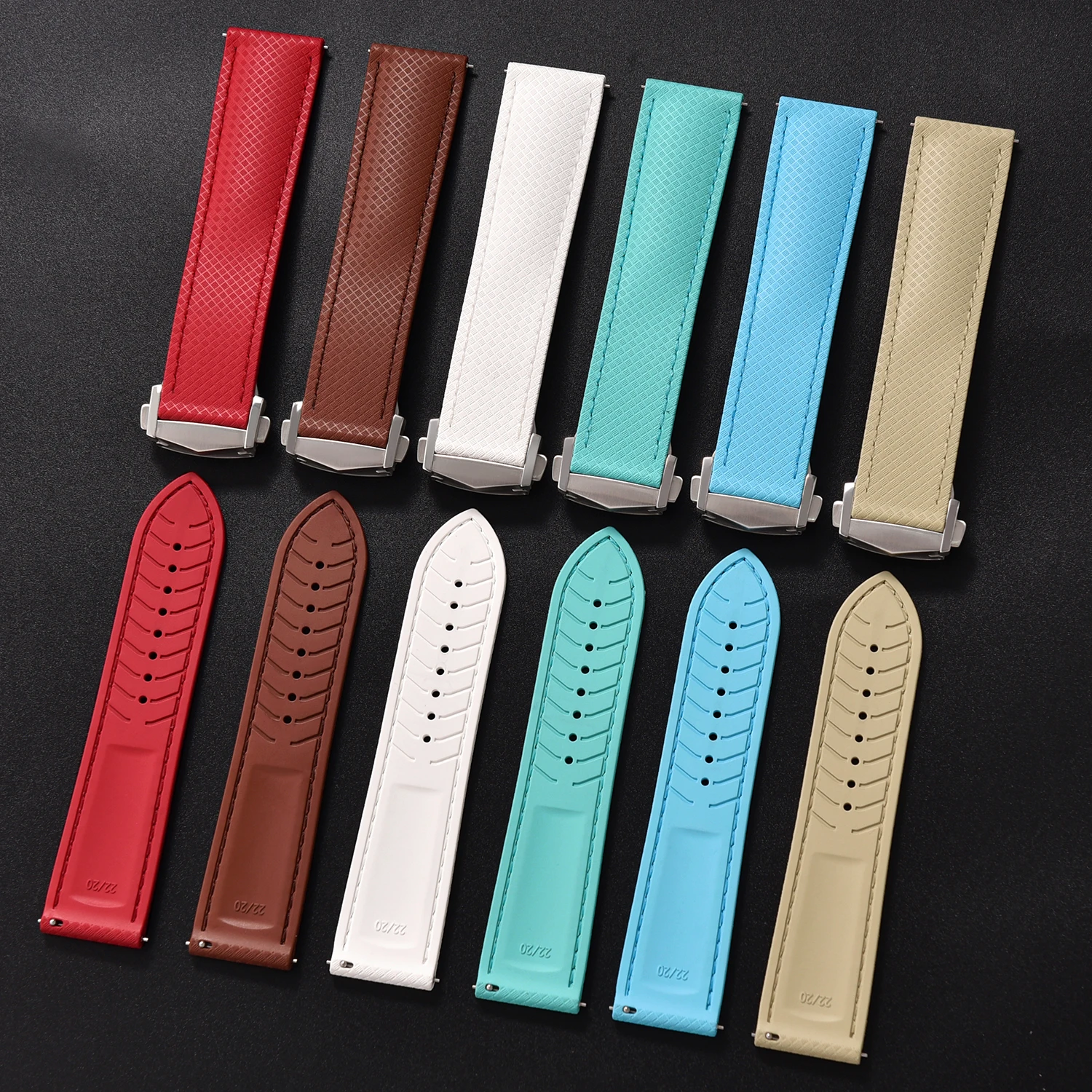 20/22mm FKM Rubber Watch Strap Quick Release Deployment Clasp