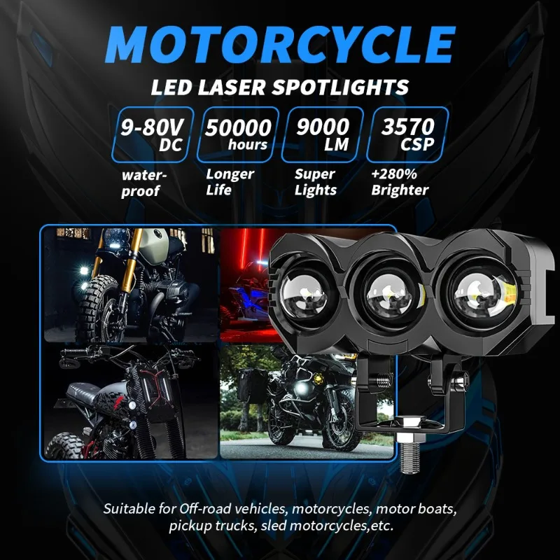 

Motorcycle LED Double Lenses Spotlight Auxiliary Fog Lamp Dual Color Hi/Low Beam Fog Lamps for Cars Off-road Vehicles Trucks