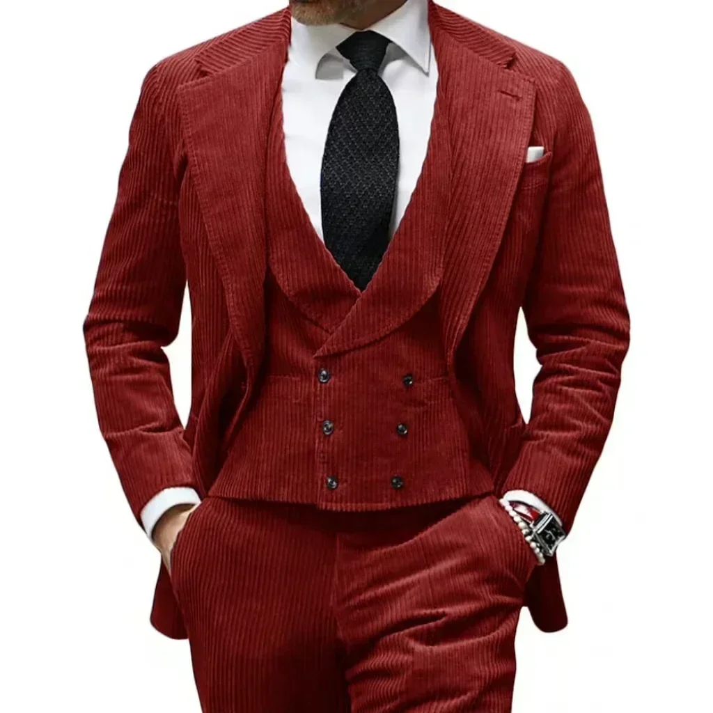 

Men's Warm Suits Velveteen Men's Suit Three-piece Set Coarse Woolen Fabrics Solid Color Formal Business Suits Customize Suit