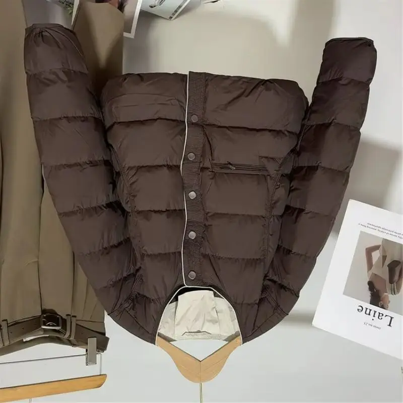 Fashionable Loose Single-breasted Warm Coat for Autumn Winter 2026 A Light Thin Round-neck Short Cotton-padded Jacket for Women