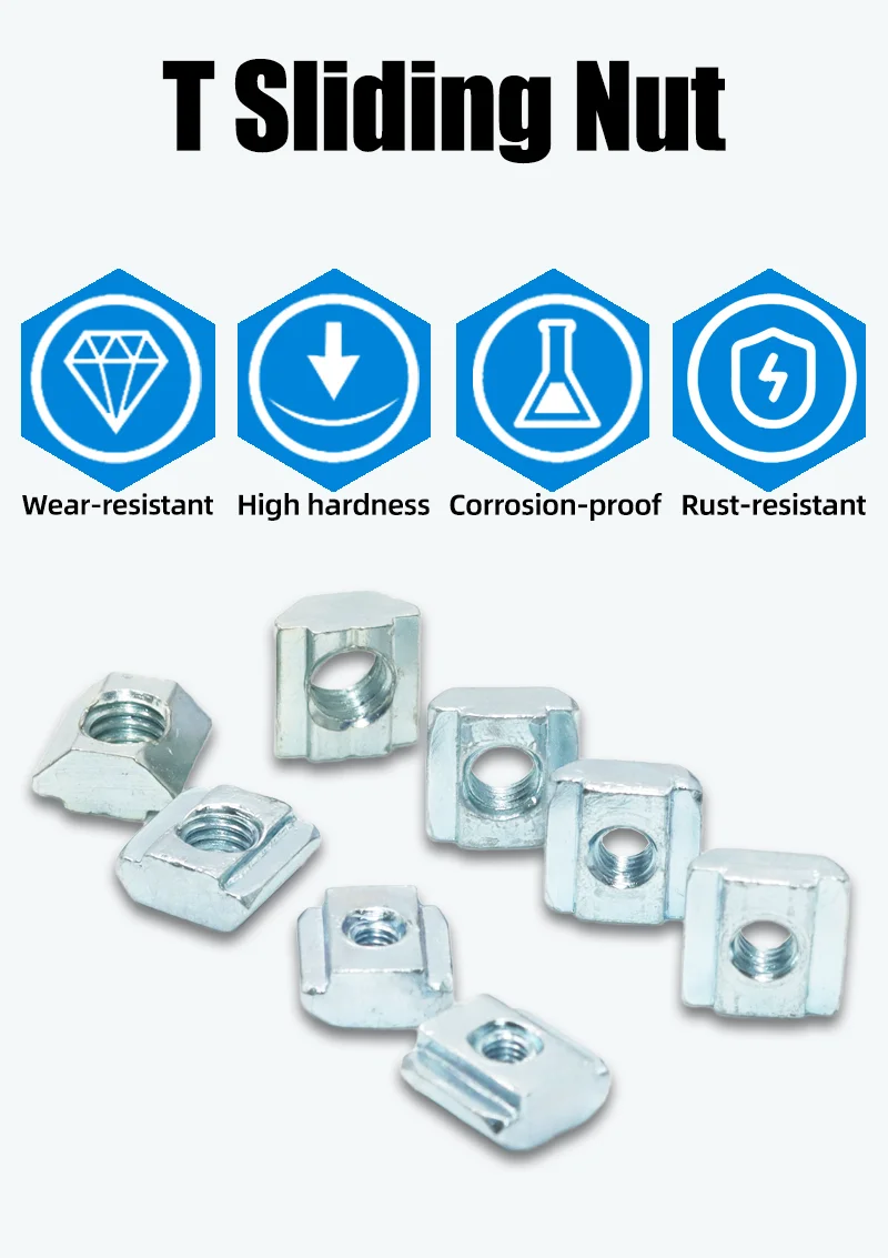 100p/Satz t Gleit mutter verzinkte T-Nut-Muttern m3 m4 m5 m6 T-Spur Gleit hammer Vierkant mutter für 2020 Aluminium-Extrusion profil – Detail 1