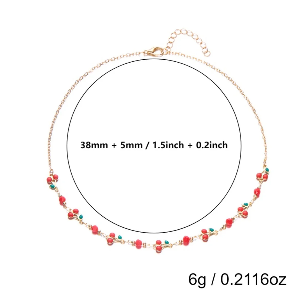 Rote Kirsche Erdbeer-Simulationsperlen-Halskette für Damen und Herren, mehrschichtig, Keramikblume, Schleife, Herz, Baum, Choker, Hochzeitsschmuck – Detail 35