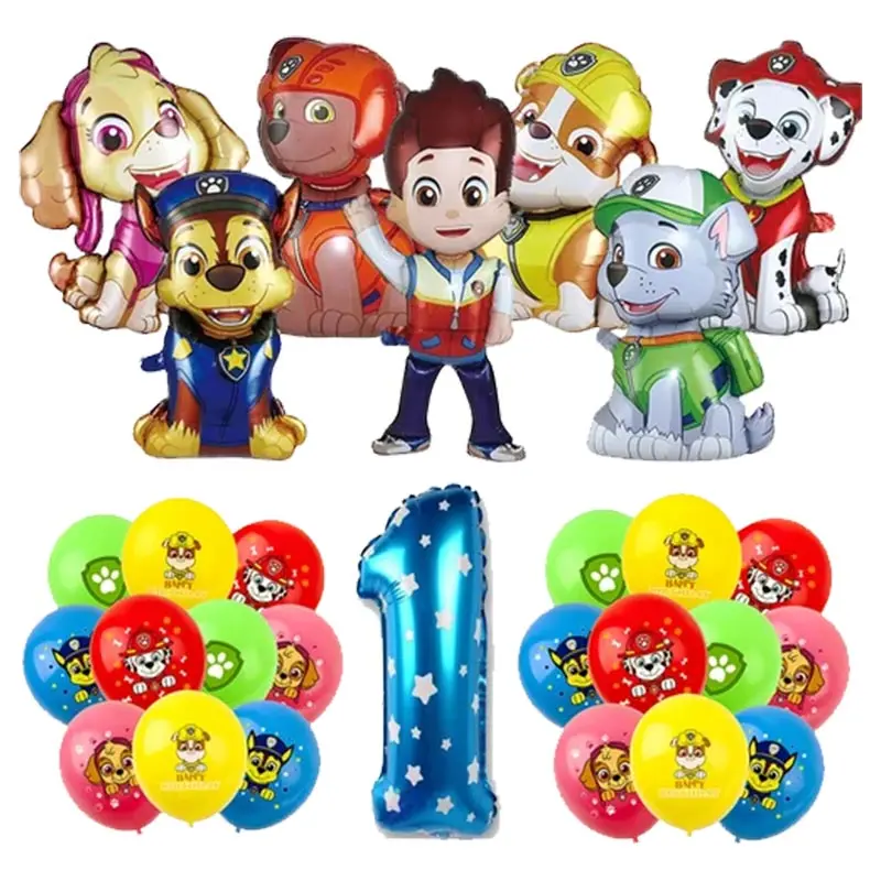 Paw Patrol Geburtstagsdekorations-Set, Partyzubehör, Luftballons, Hintergrund, Teller, Becher, Kuchenaufsatz, Paw Patrol Aufkleber, Banner, Partygeschenk