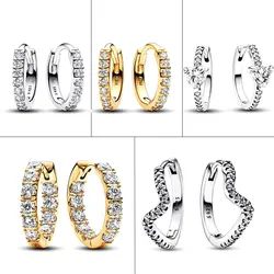 2024 New 925 Silver Earring Sparkling Huggie Hoop Earrings Row Eternity Hoop Earrings Europe Earring Fine Women Jewelry