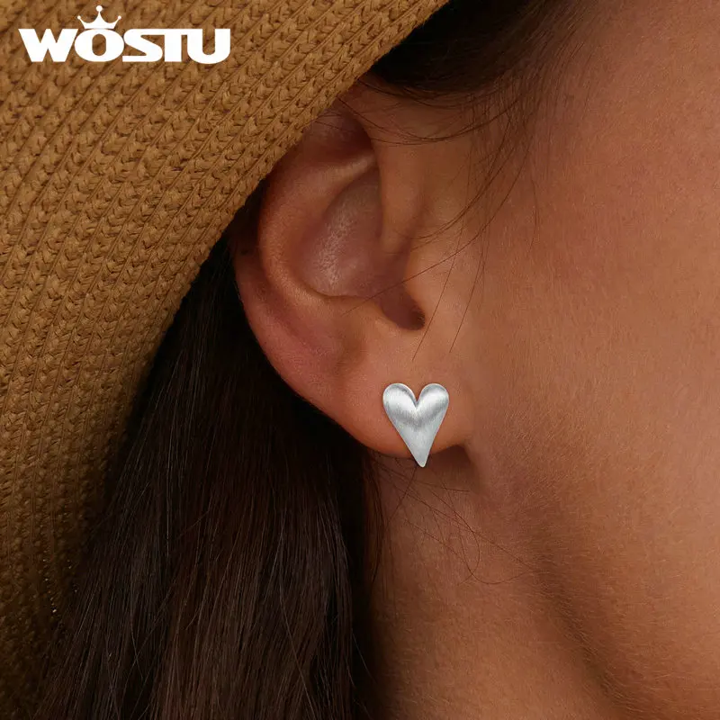 WOSTU 925 Sterling Simple glassato Texture orecchini a bottone a cuore per le donne festa di nozze orecchini rotondi fibbie accessori per gioielli