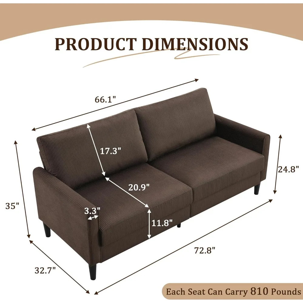 sofá loveseat moderno - assento confortável de 72,8" para salas de estar, quartos, apartamentos, dormitórios, escritórios, espaços pequenos - ea