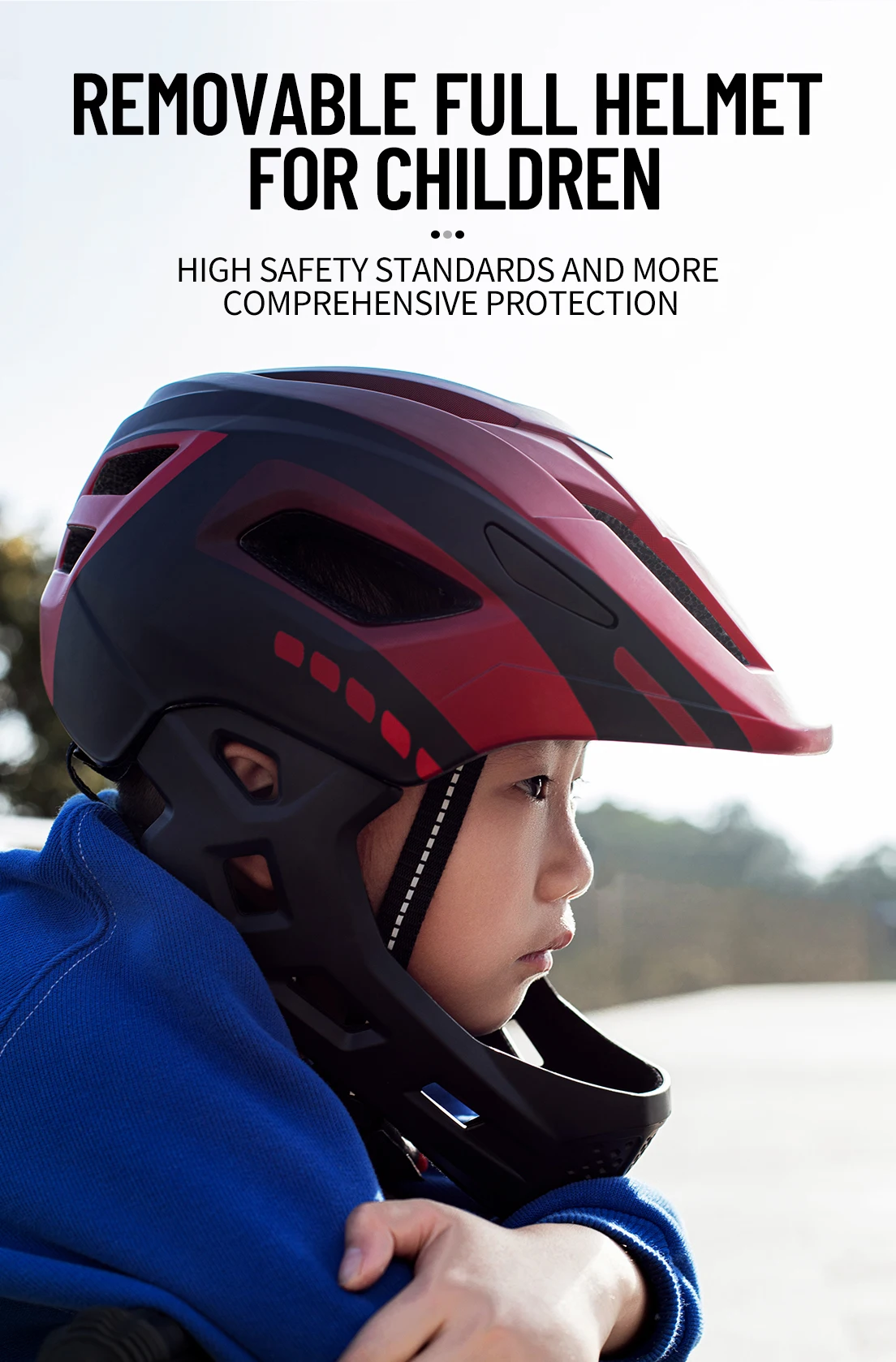Horntour Kinder-Fahrradhelm, volles Gesicht, abnehmbar, ultraleicht, atmungsaktiv, für Kinder, Outdoor, Skate, Rollschuh, Fahrradhelm – Detail 2