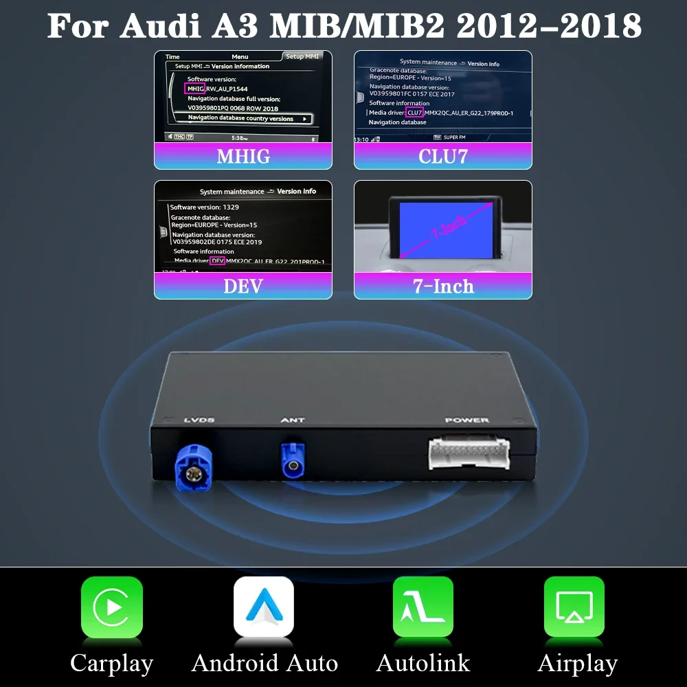 AUTOTOP Draadloze CarPlay Module Voor Audi A3 8v Q2 8P 2012-2018 MIB2 MIB Systeem Android auto Retrofit Kits Reverse Cam Airplay