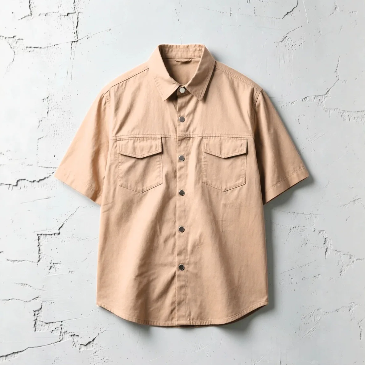 Summer 100% Cotton Solid color Men's Double pocket Short Sleeve Workwear Shirt 2026 New Male Outdoor Casual Shirt Men's T-Shirts