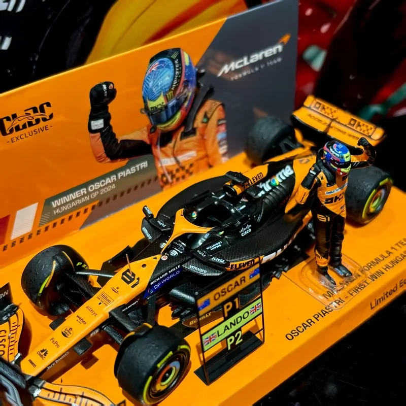 Minichamps 1:43 MCL38 F1 modelo de carro com figura de motorista # 81 Oscar Piastri 2024 GP húngaro Diecast Collection Racing ChristmaGift