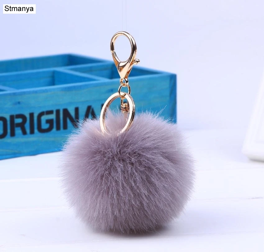 Hot Christmas gift fur key chain 13 Colors fur pom pom keychain gold silver Color keychains For Women bag key ring jewelry 16007 - Image 2