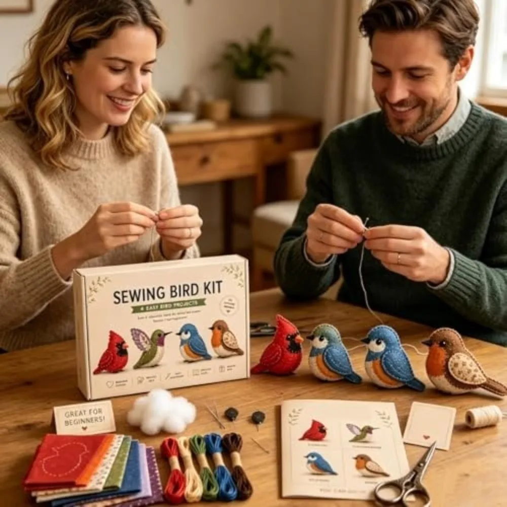 Cartoon Animals DIY Sewing Kit Pre-cut Fabric with Guide Fabric Art Craft Set Easily Sewing Bird Cat Dogs Handmade Sew Set