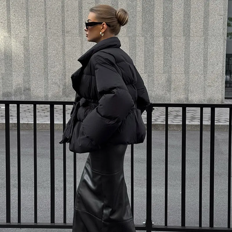 Giacche in cotone da donna eleganti con lacci solidi Colletto rovesciato sottile Cappotti a maniche lunghe Donna alla moda Tenere al caldo Streetwear Nuovo