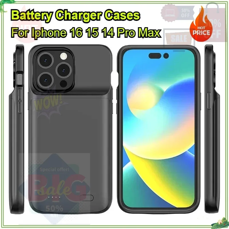 

Чехол-аккумулятор 6800 мАч для iPhone 16, 15, 14, 14 Pro Max, чехол-пауэрбанк для iPhone 14 Pro Max