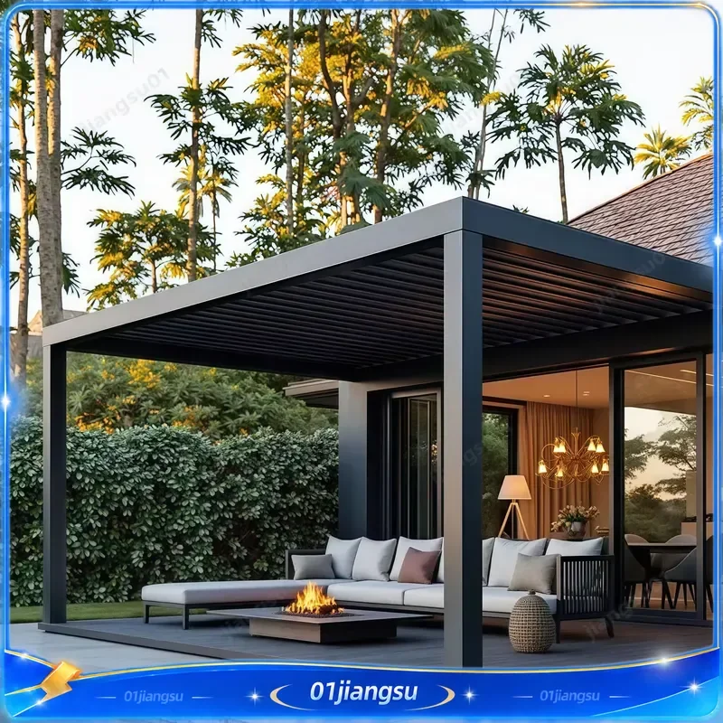 Aluminum Pergola Gazebo with LED Lights Outdoor Party Pavilion Eco Friendly Garden Terrace Backyard Canopy Shade Structure