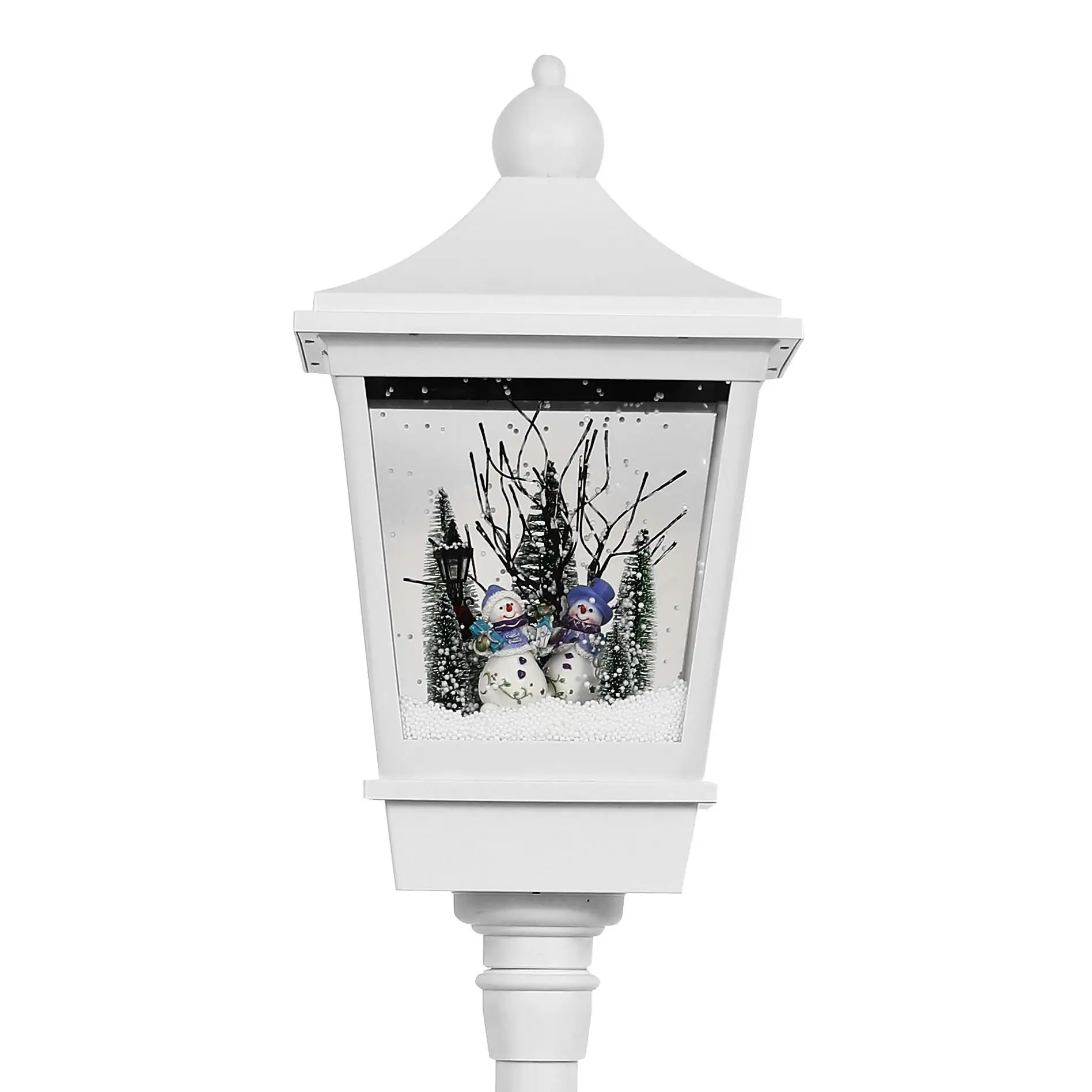 Christmas Snow Street Light with Interior Music Large Scene Holiday Decoration Red Green Carousel Ferris Wheel Snowmobile