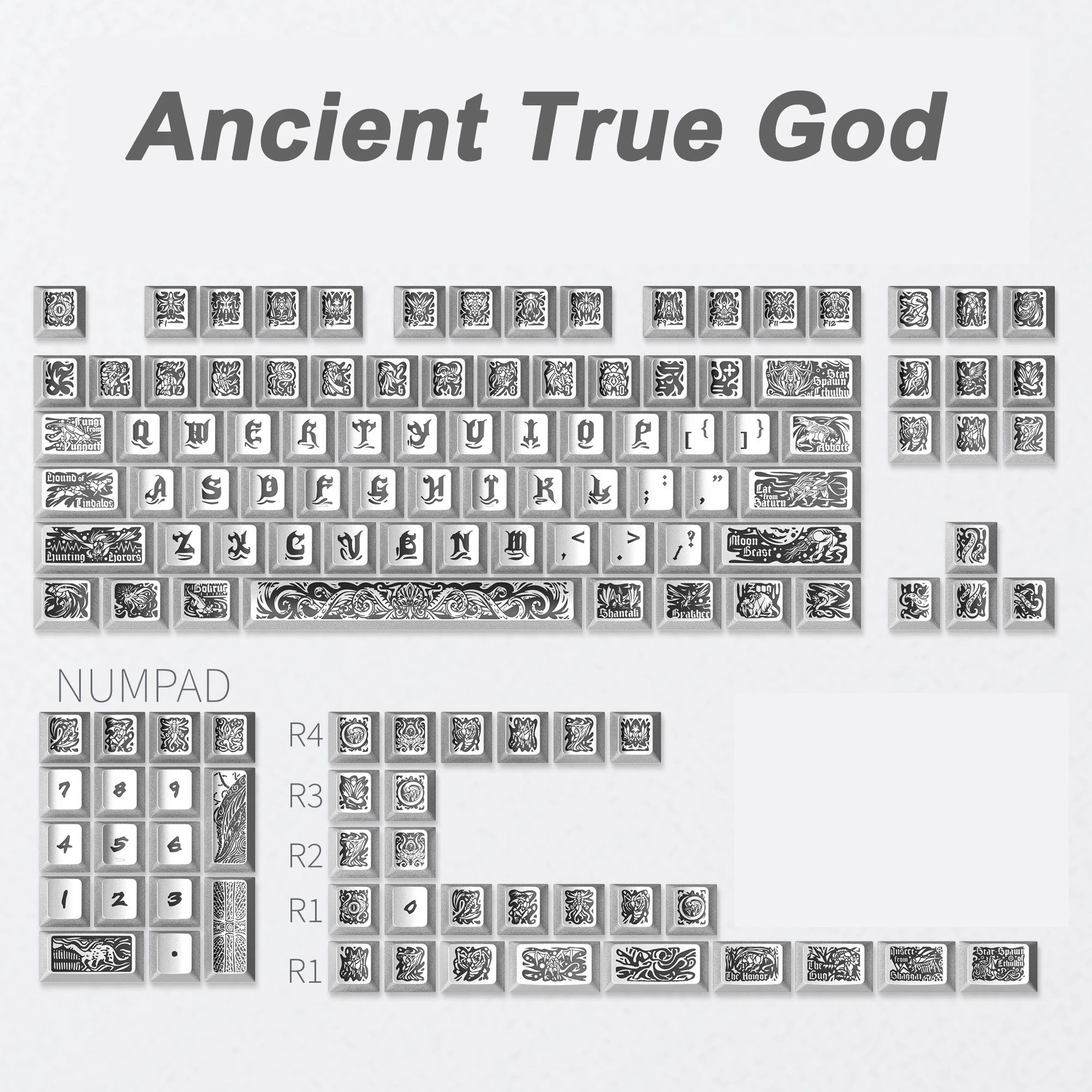 

MAIMOOO Cthulhu Keycap Ancient God Metallic Paint 130 Key CHERRY PBT Customized Metal Texture For Keyboard Sliver Keycap