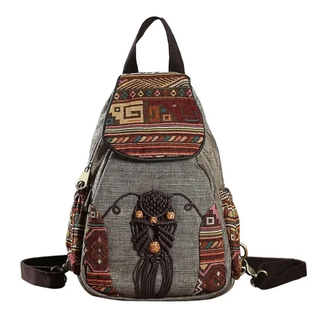 National Women Backpack Vintage Canvas Backpacks for Girls Plecak Travel Mini Chest Bagpack Geometrical Printing Back Pack Bag