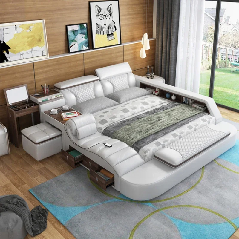 

Multifunctional Tech Smart Bed Frame With Ultimate Comfort And Massage Function Tatami Genuine Leather Camas Bedroom Furniture