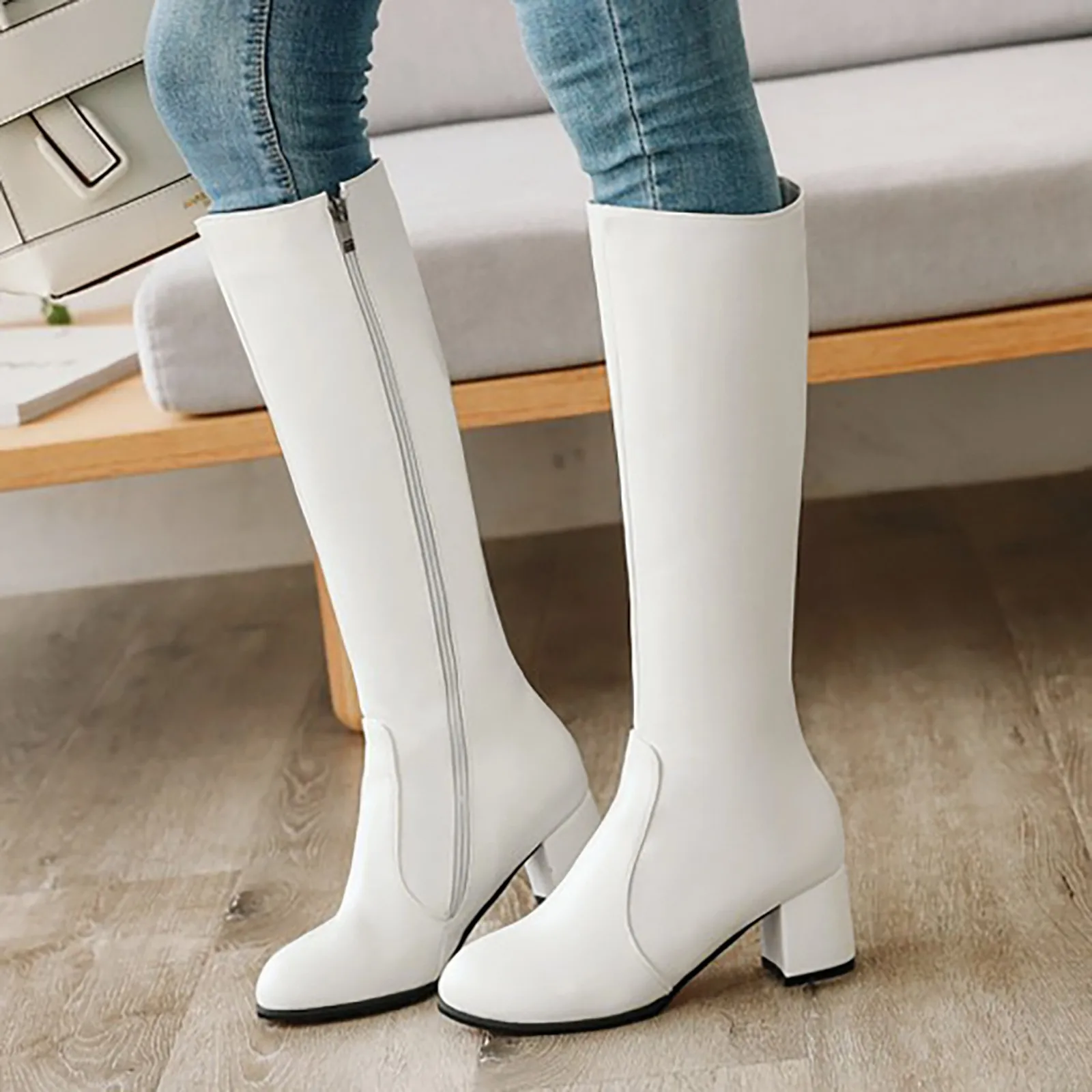 

Mujer Women Boot 2024 Winter Women Knee High Boots Warm High-heeled Women Shoes Fashion Thin Boots Botas De Mujer Big Size