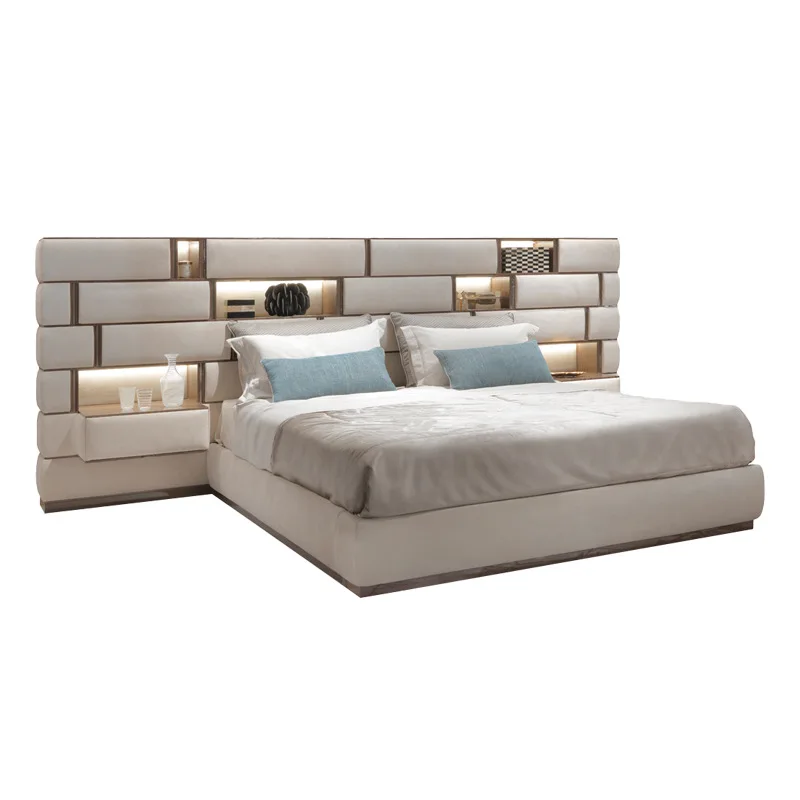 Italian leather bed light luxury master bedroom modern simple minimalist double bed bedroom high-end villa senior feeling