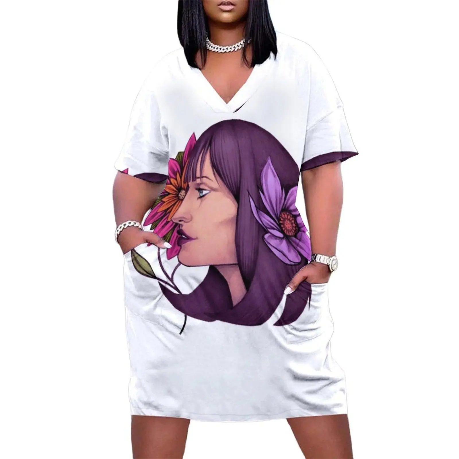 

Colourful Flower Beautiful Girl Loose Pocket Dress festival outfit women long sleeve dress Womens dresses