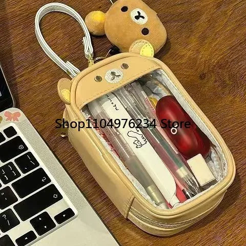 Rilakkuma Korilakkuma حقيبة صغيرة مفتاح سلسلة زوجين أنيمي الاسترخاء الدب بولي محفظة نسائية للعملات المعدنية قلادة تخزين المجوهرات مفتاح المحفظة الاطفال هدية