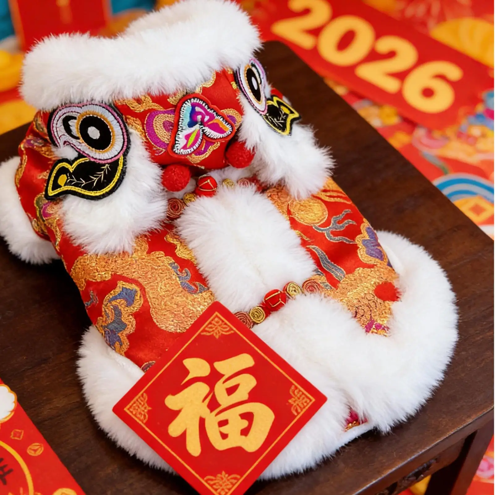 Dog Lion Dance Costume Puppy Dress Up Outfits Puppy Cosplay Clothes for Celebrations Themed Parties Family Gatherings Pet