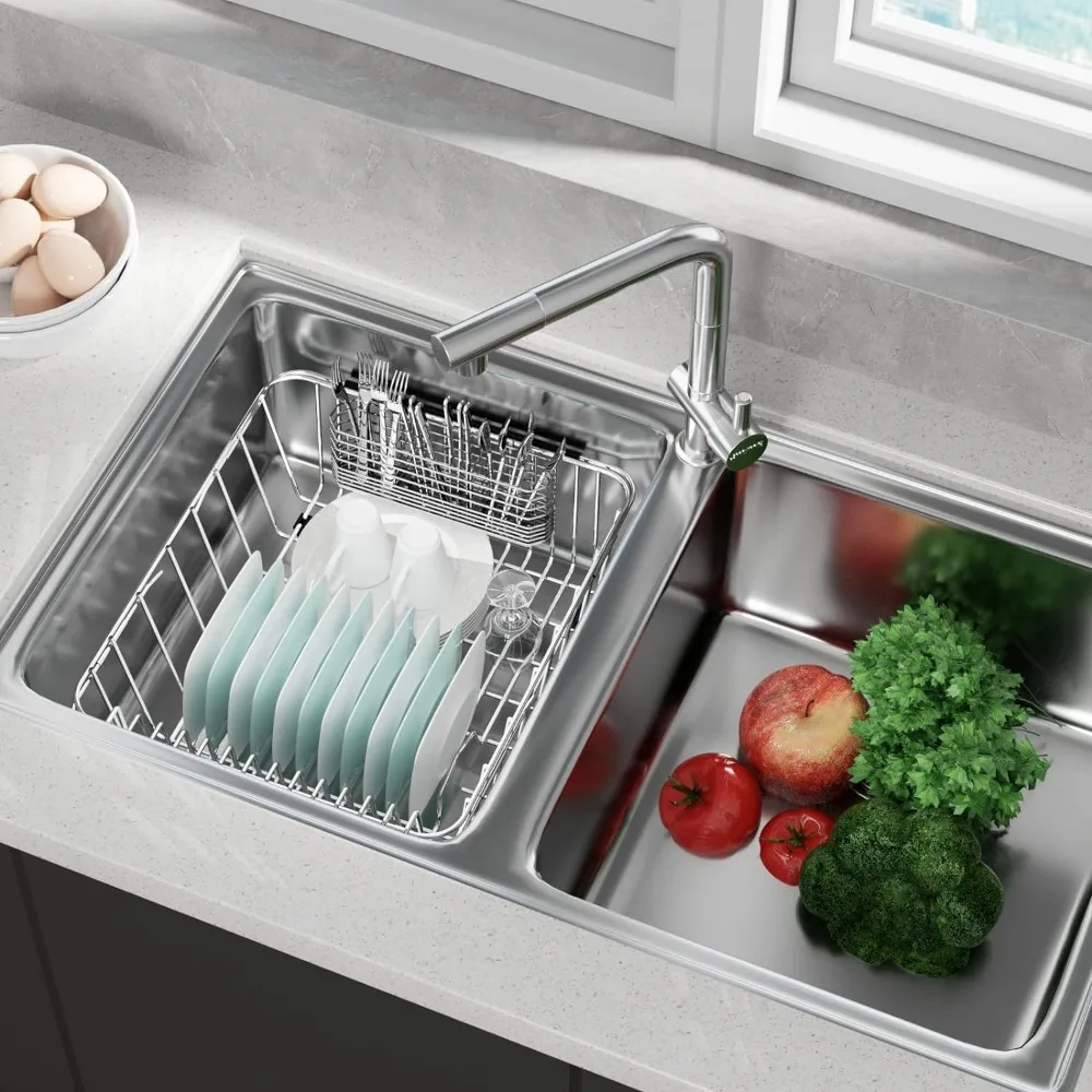 Imagem -06 - Stainless Steel Dish Secagem Rack Escorredor de Metal Prateleiras Expansíveis Rustproof Organizador Pia Grande 304