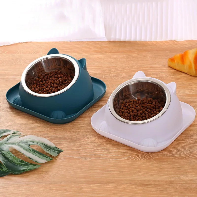 Stainless steel cat bowl, dog bowl, cervical spine protection, slanted mouth, anti scattering food, pet feeding bowl