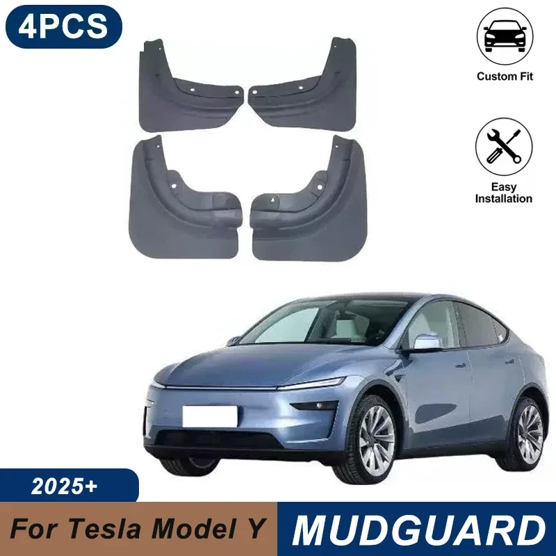 4PCS Car Mud Flaps For Tesla Model Y 2025+ Waterproof Anti-Splash Fender Mudguards Auto Exterior Accessories