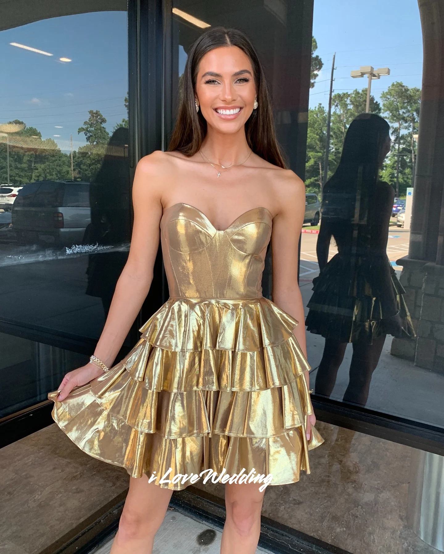 Gold Sweetheart Homecoming Dress Sleeveless Mini Skirt Birthday Dress Vestidos de Fiesta Multi-Layered Pleated Modern Customized