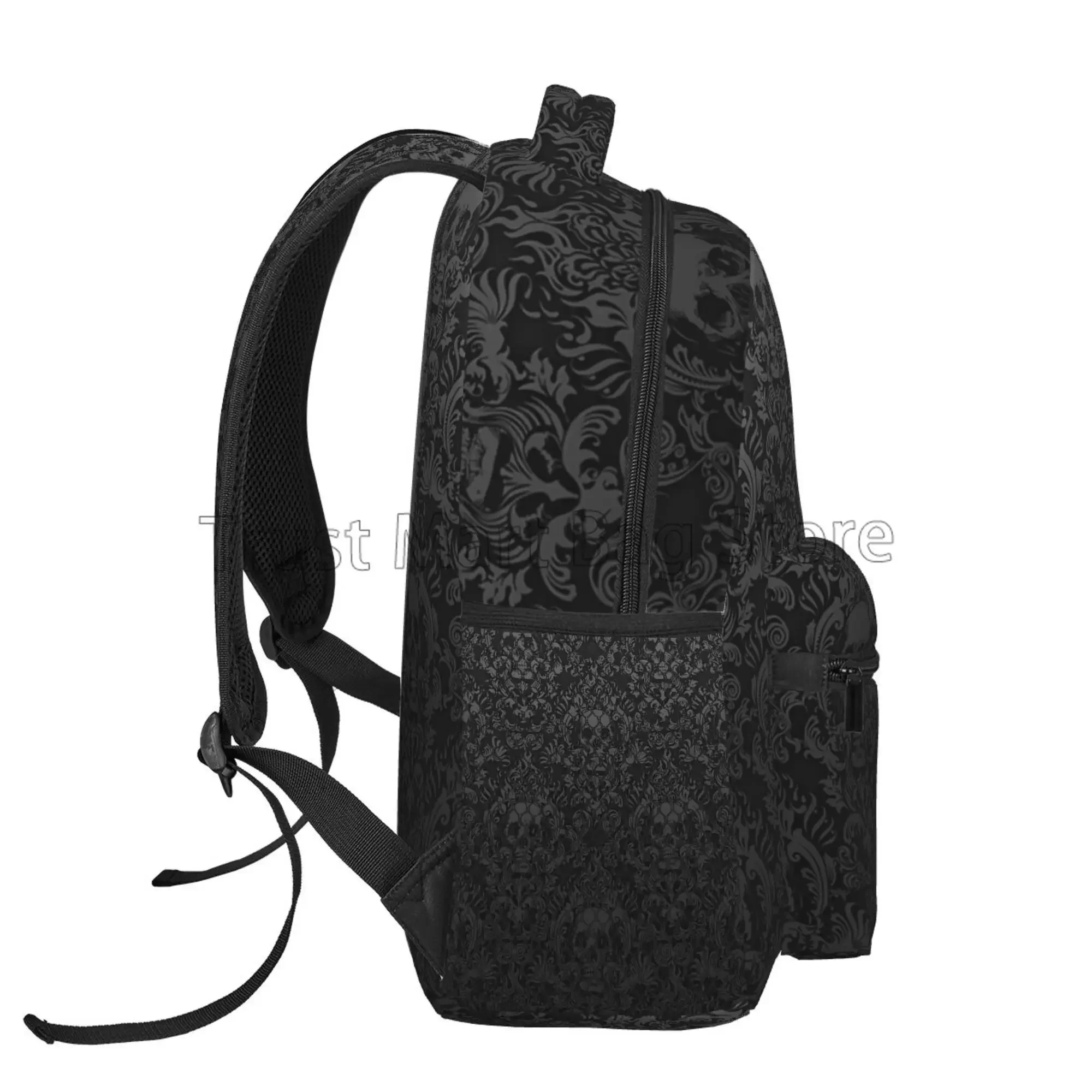 Goth Gothic Black Skull Damask Pattern Backpack Unisex Casual Laptop Backpacks School Bookbag Travel Hiking Camping Daypack