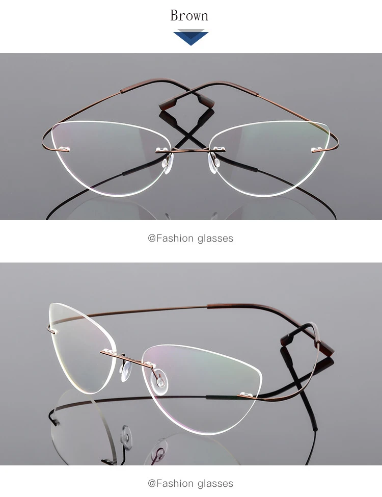 Grenzenlose Titan Legierung Cat Eye Lesebrille Frauen Anti Blau Licht Rezept Presbyopie Brille Weibliche Klassische Leser – Detail 10