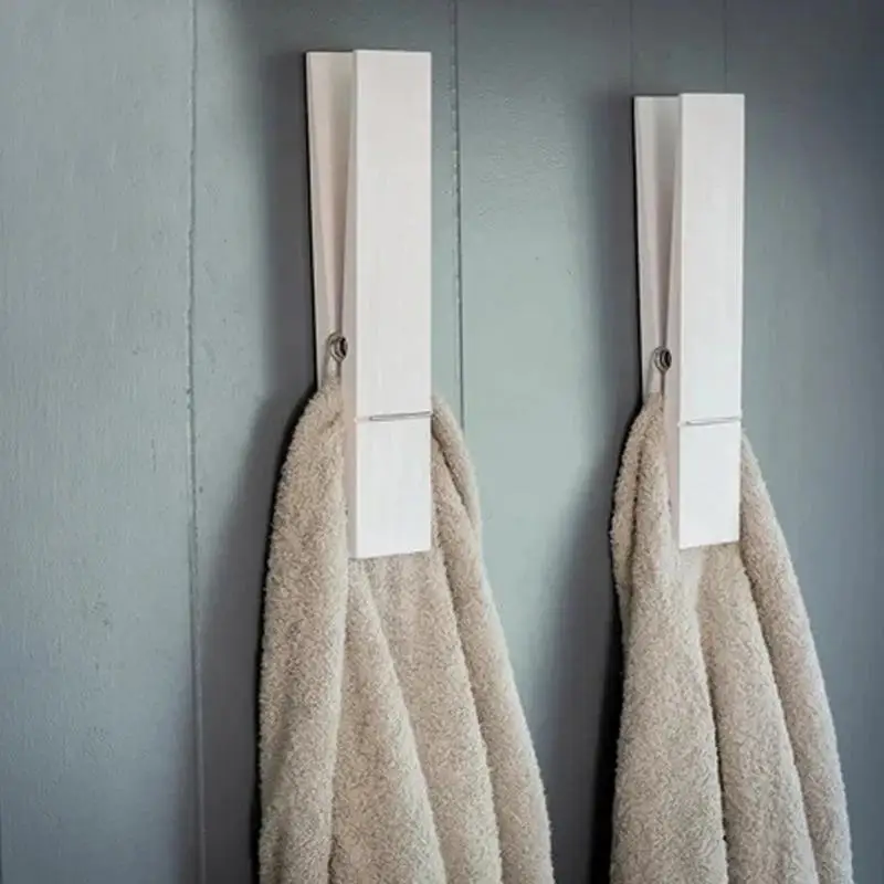 Large Clothespin Bathroom Towel Holder Giant Clothes Clips Sturdy Large Wood Clips Bathroom bedroom Towel rack For Laundry