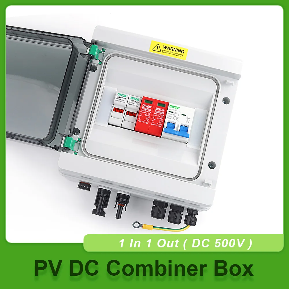 500V 1 In 1 Out PV DC Combiner Box IP65 Waterproof Dustproof Box Surge Lightning Protection MCB 16A/20A/25A/32A/40A/50A/63A