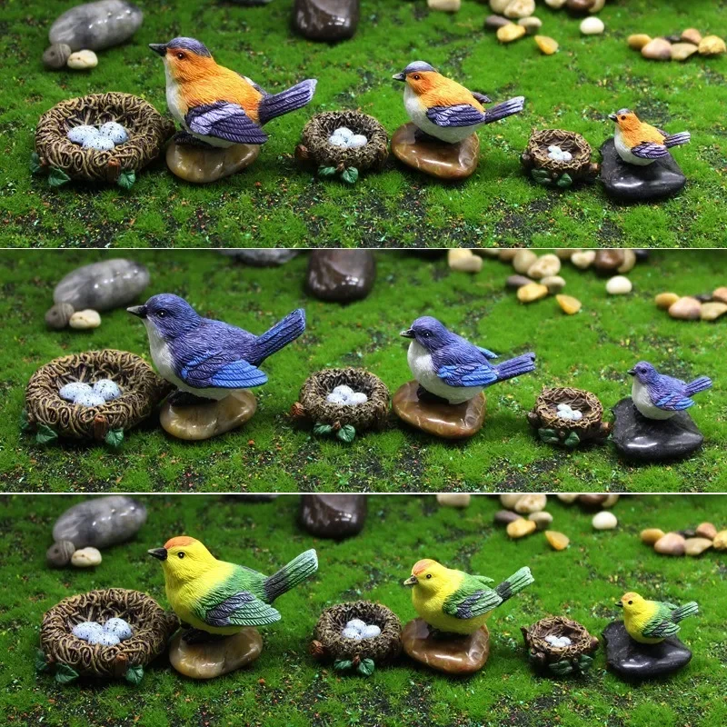 

4 PCS miniature cute simulation resin bird & bird nest & bird eggs, for micro landscape, gardening decoration