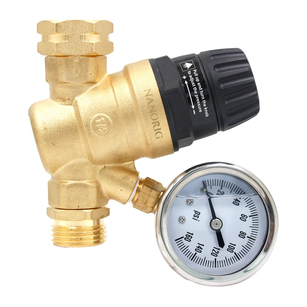 3/4 Inch Handle Water Pressure Reducer Brass Pressure Reducing Valve Compact Adjustable for Camper/Garden Hose/Travel Trailer