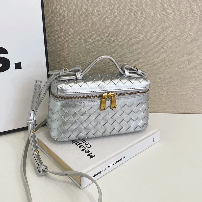 Evening Party Purse Women's Handmade Woven Box Bag Luxury New Design Makeup Handbag Fashion Shoulder Handheld Crossbody Bag