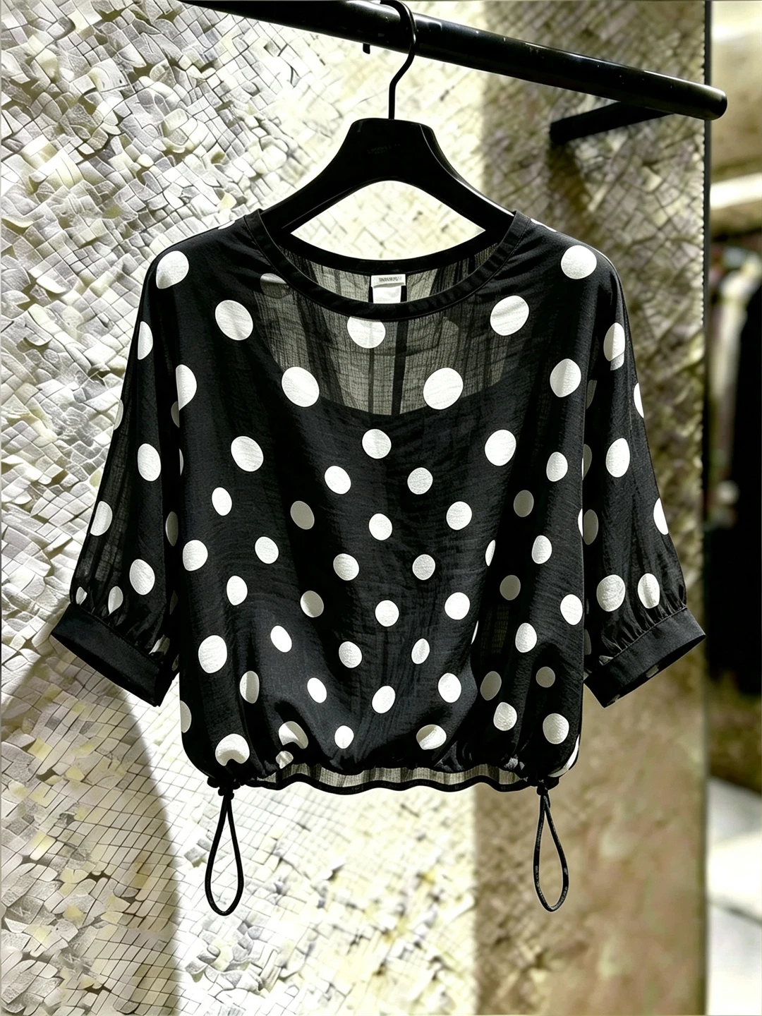 Korean Style round Neck Polka Dot Unique Design Fashionable Summer Top Women's Elegant Shirt Commute Straight Cut Sleeve Length